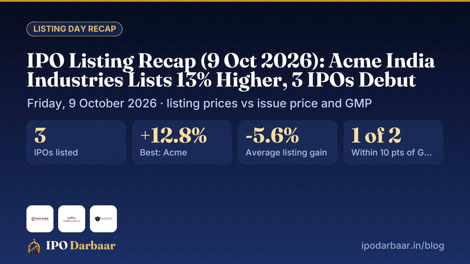 IPO listing recap 9 Oct 2026