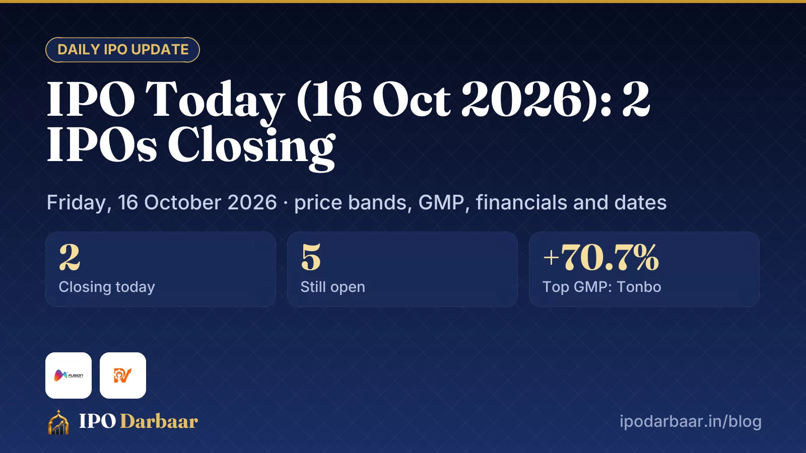 IPO today 16 Oct 2026: IPO Today (16 Oct 2026): 2 IPOs Closing